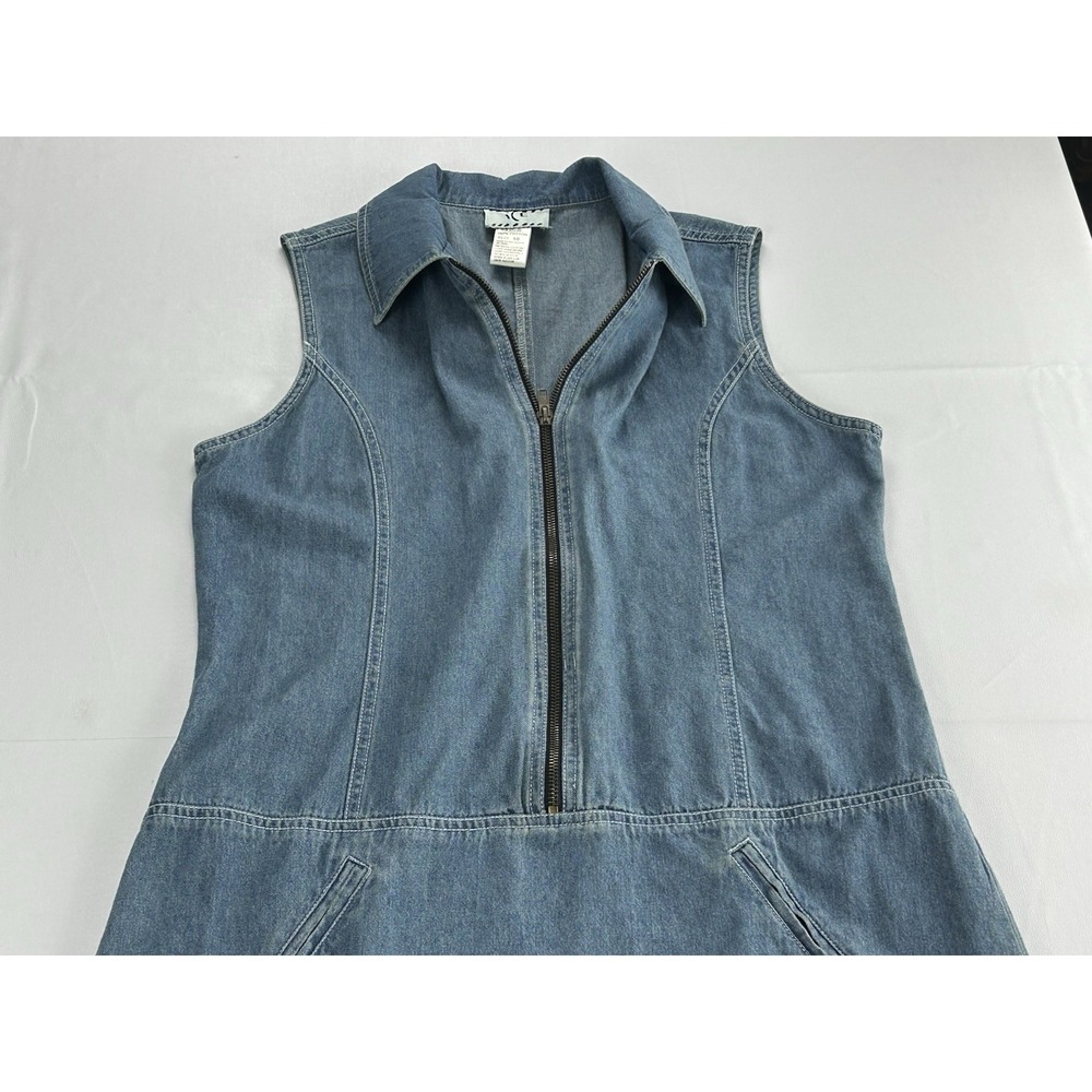 ICE Denim Shift Dress Womens 10 Y2K Zip Front Sleeveless Light Wash A-Line